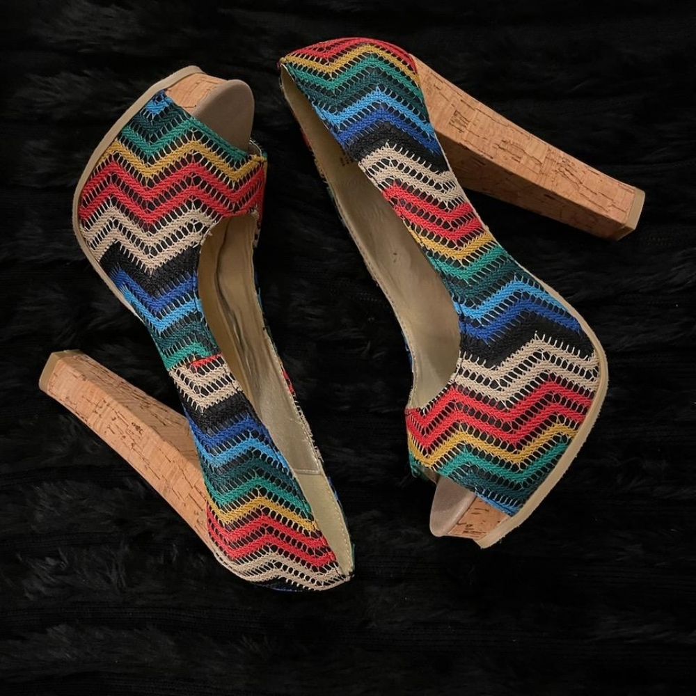 Multicolored Heel Brown Shoes